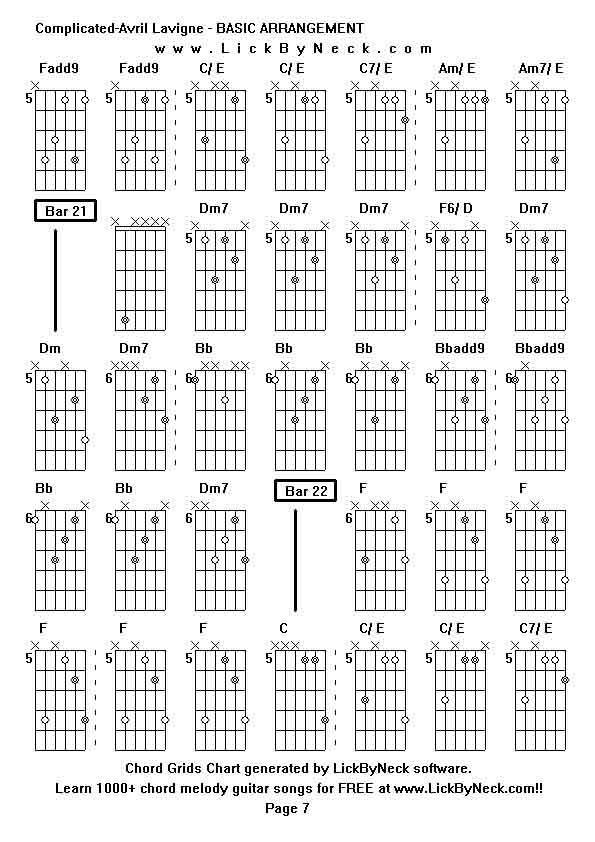 Chord Grids Chart of chord melody fingerstyle guitar song-Complicated-Avril Lavigne - BASIC ARRANGEMENT,generated by LickByNeck software.